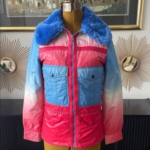 Vintage Plush Collar Ombre Jacket